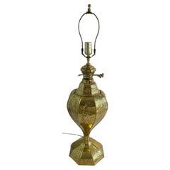 20th Century Indian Engraved Brass Table Lamp with Floral Decoration