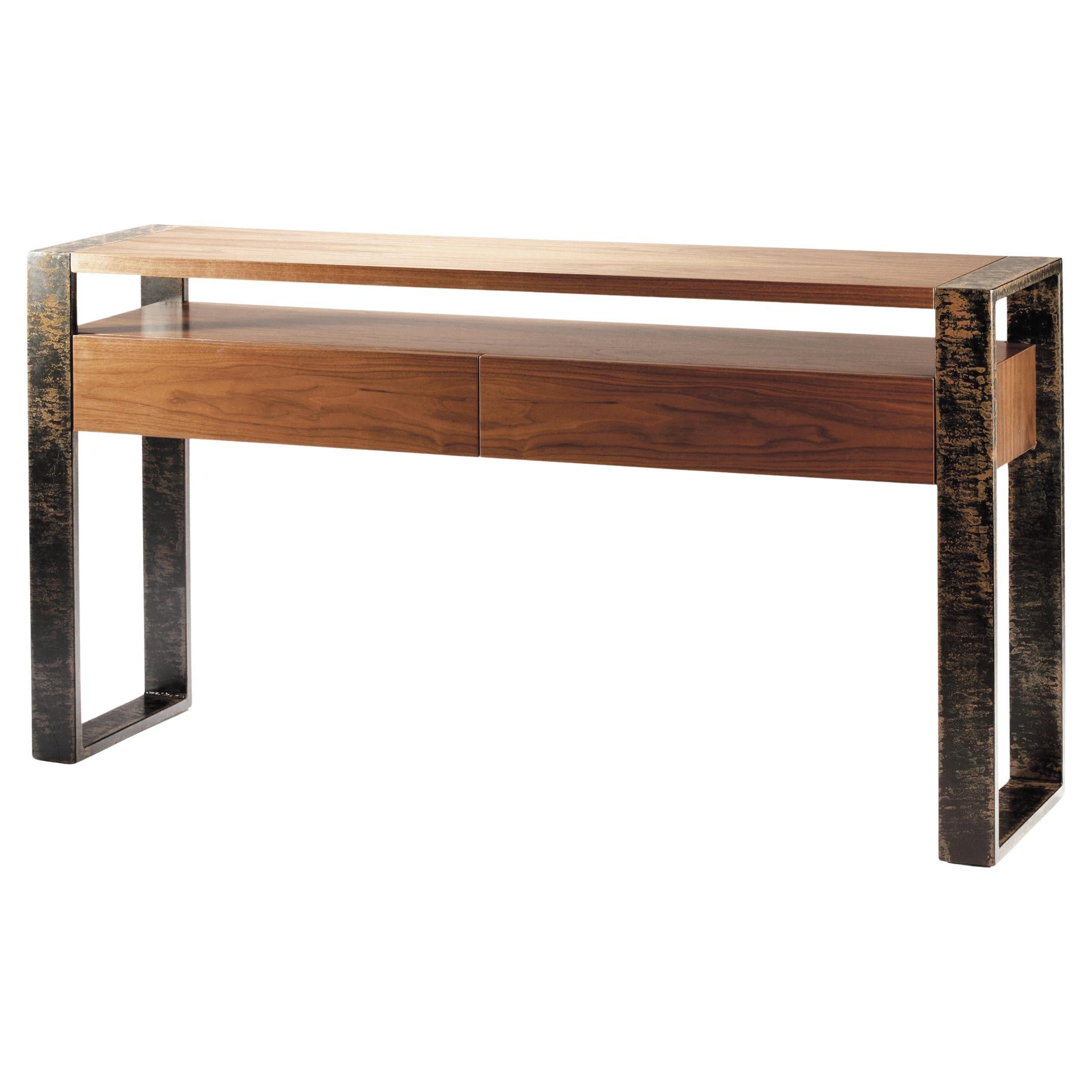 Console Table Iron in Wood and Metal Feet