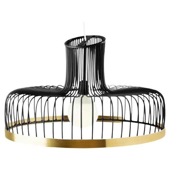 Lampe pendante nouvelle araignée d'inspiration Art Déco Ivoire et laiton poli Noir