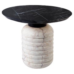 Jean Tall Side Table with White Marble base and Black Marble Nero Marquina Top