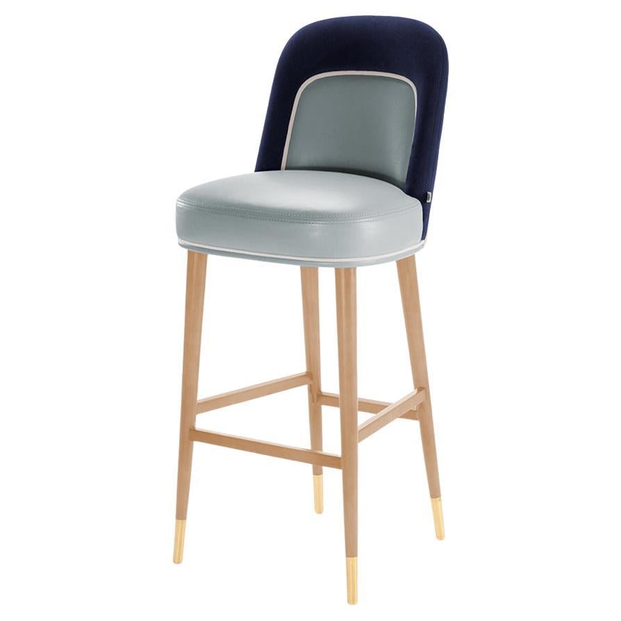 Counter Chair Frida in Solid Wood, Brass and Upholstery New For Sale