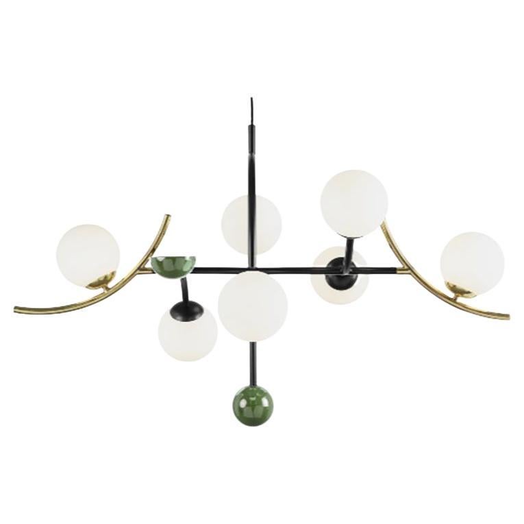 Art-Deco Inspired Brass, Sage details and Black Color Helio Pendant Lamp by UTU For Sale