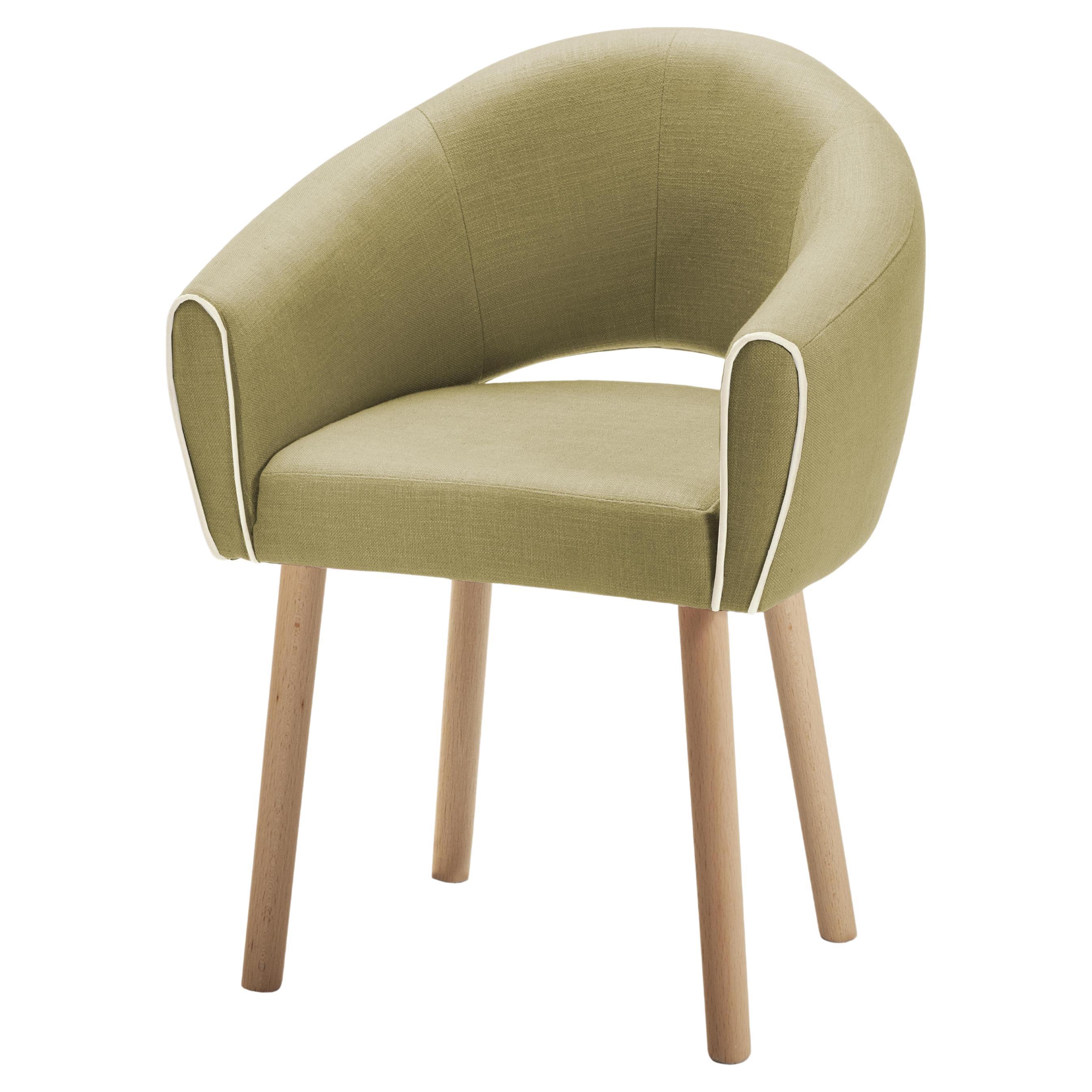 Grace-Stuhl mit Peridot-Grün, grünem Stoff, Naturholzfüßen