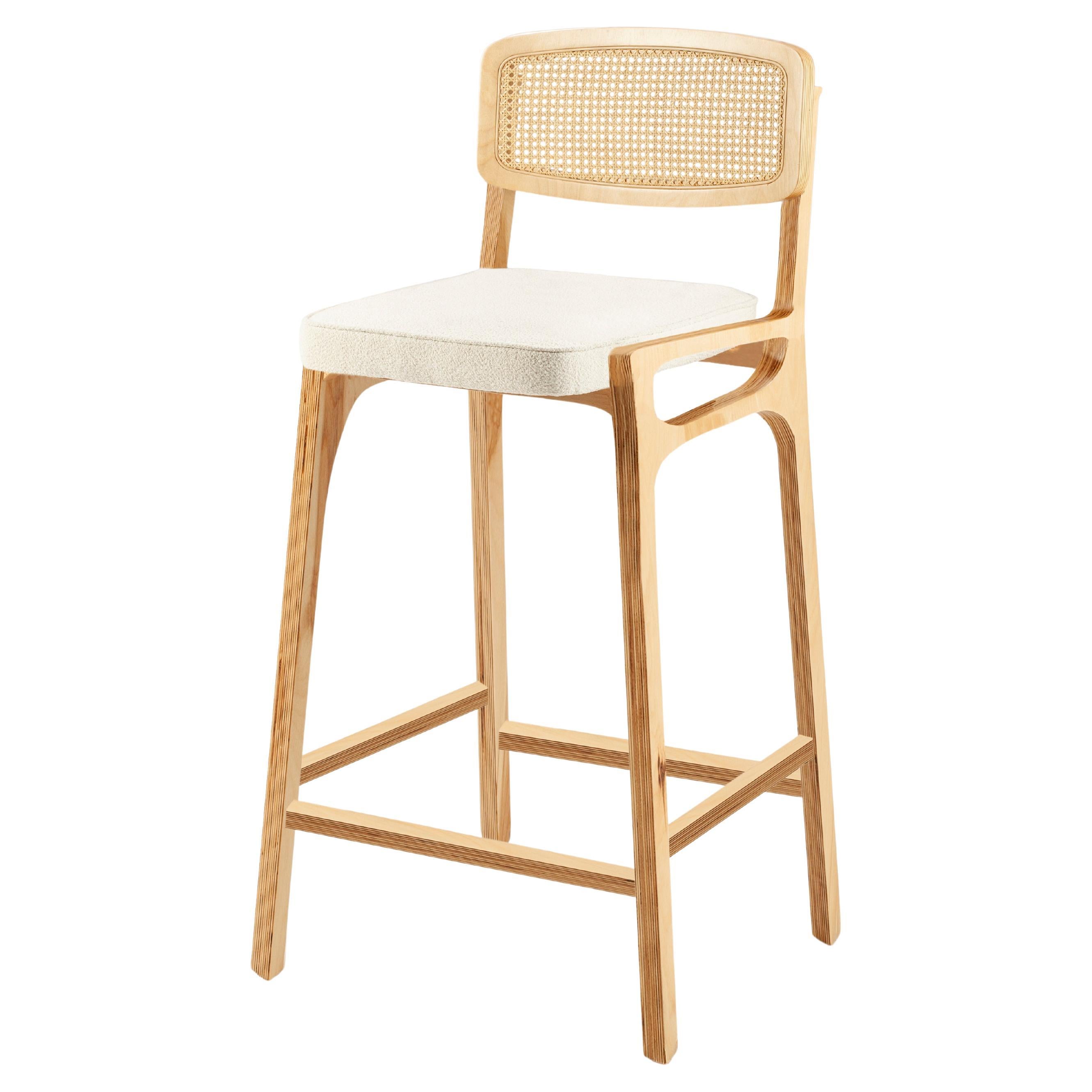 Bar Chair Karl in Natural Beech and Bouclê Snow For Sale