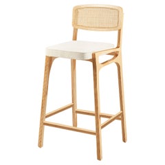 Bar Chair Karl in Natural Beech and Bouclê Snow
