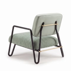 Miami Armchair with Black Metal and Brass, Sage and Green Textured Fabrics