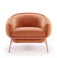 Scandinavian Modern Salmon Metal Base, Stripes Salmon Shaped Blop Armchair