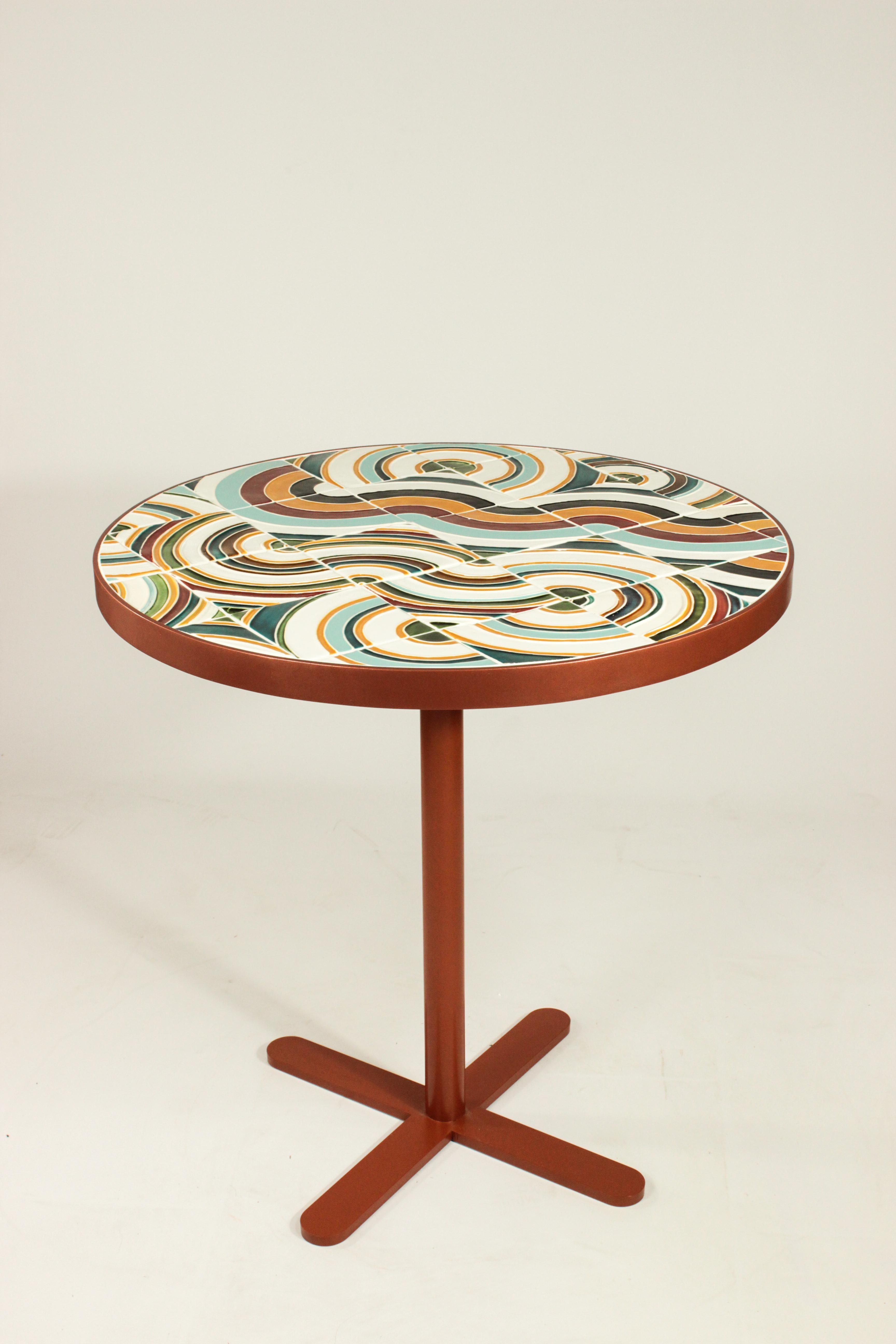 Art déco Table de salle à manger Caldas 75Ø avec carreaux multicolores faits à la main en vente