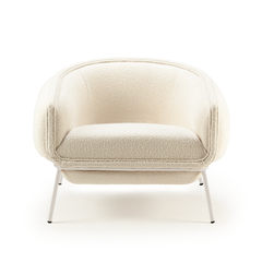 Scandinavian Modern Ivory Metal Base, Boucle Snow fabric Blop Armchair