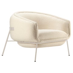 Scandinavian Modern Ivory Metal Base, Boucle Snow fabric Blop Armchair