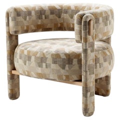 Choux Armchair with Morandi Sable Fabric and Natural Wood Applications