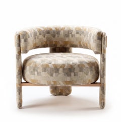 Choux Armchair with Morandi Sable Fabric and Natural Wood Applications