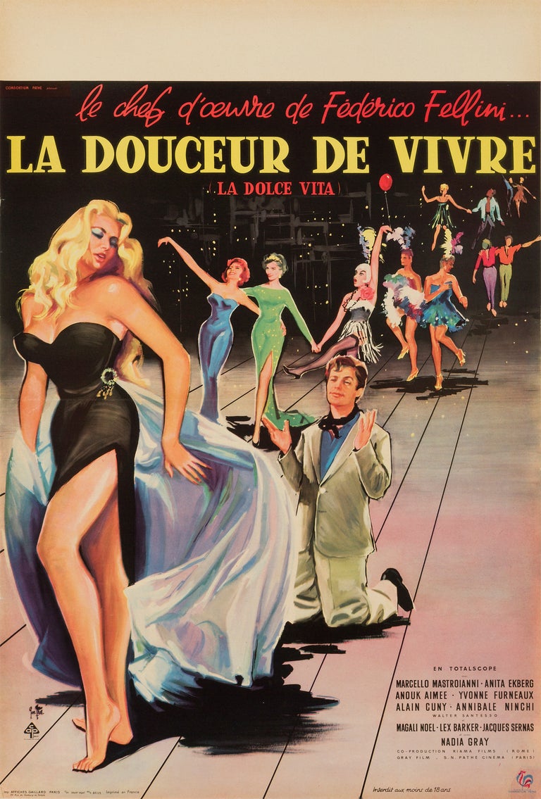 'La Dolce Vita' Original Vintage French Movie Poster by Yves Thos, 1960 For Sale