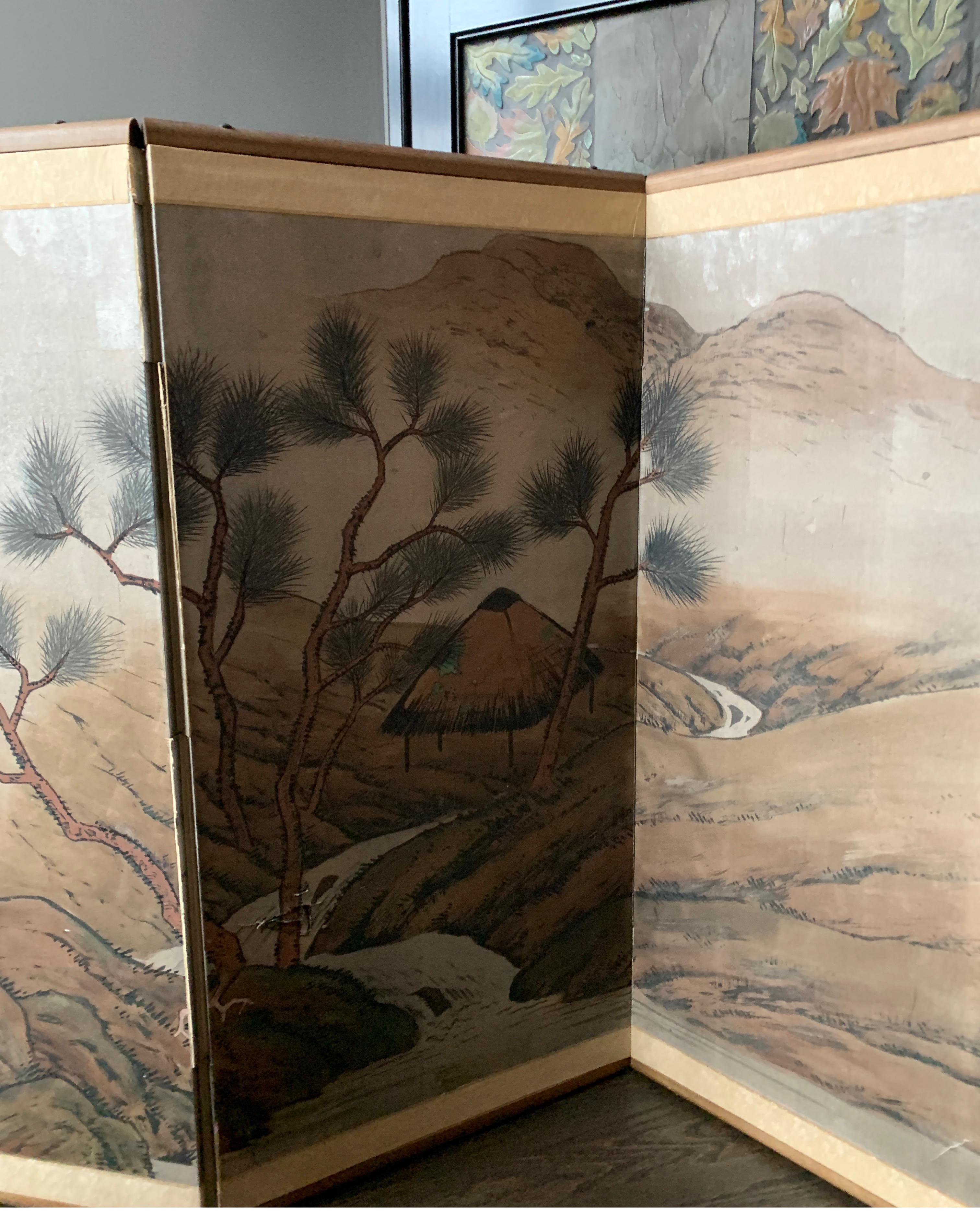 Japonisme Mid-century Asian Silk Hand Painted Tabletop Screen For Sale