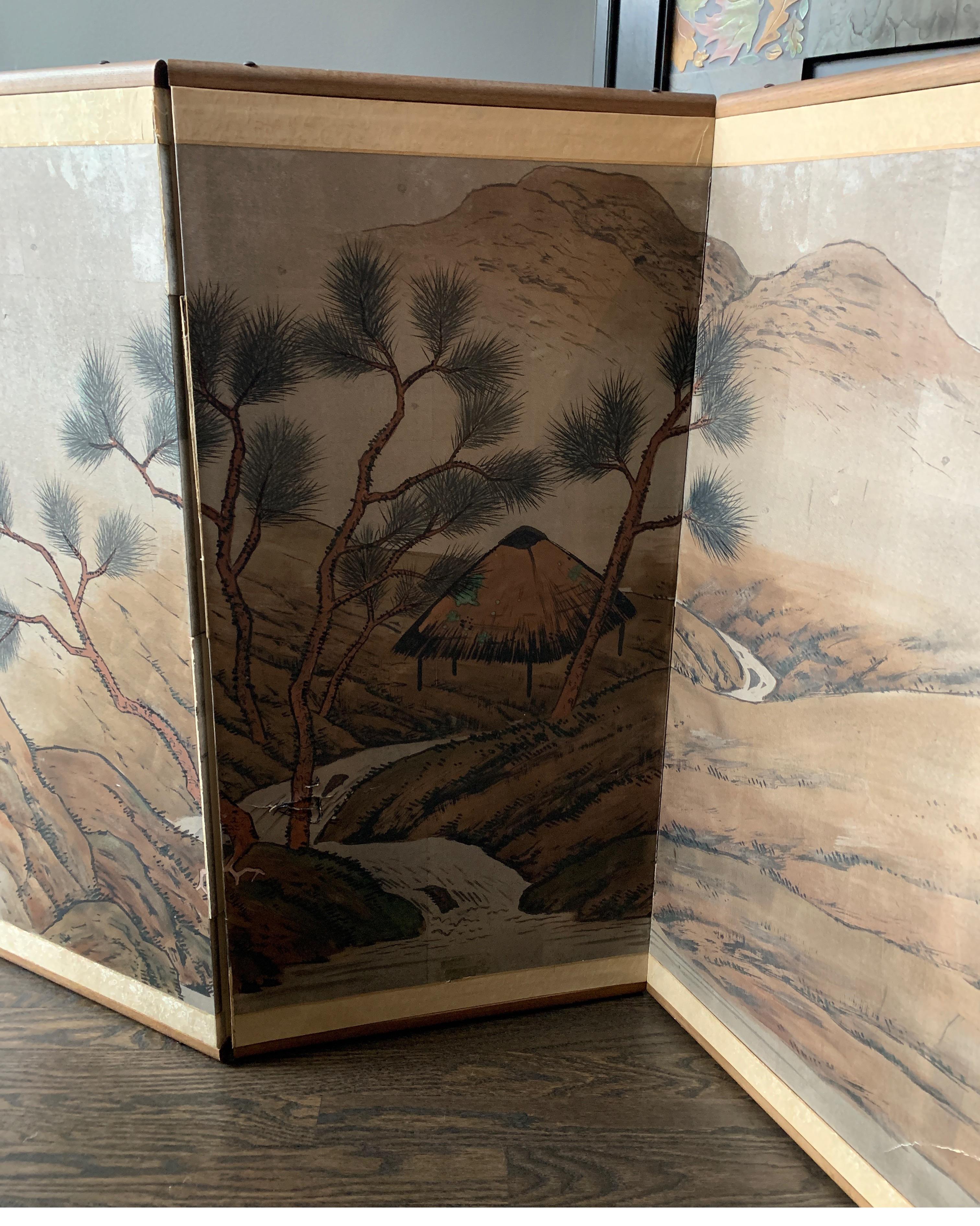Fabric Mid-century Asian Silk Hand Painted Tabletop Screen For Sale