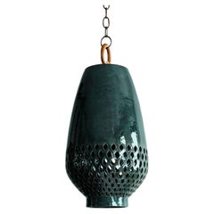 Large Emerald Ceramic Pendant Light, Oiled Bronze, Diamantes Atzompa Collection