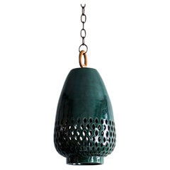 Small Emerald Ceramic Pendant Light, Oiled Bronze, Diamantes Atzompa Collection