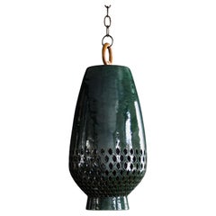 Medium Emerald Ceramic Pendant Light, Oiled Bronze, Diamantes Atzompa Collection