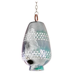 Emerald Ceramic Pendant Light XL, Aged Brass, Ajedrez Atzompa Collection