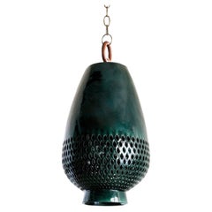 Emerald Ceramic Pendant Light XL, Aged Brass, Diamantes Atzompa Collection
