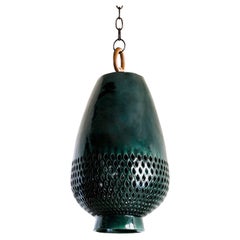 Emerald Ceramic Pendant Light XL, Oiled Bronze, Diamantes Atzompa Collection