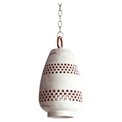 Small White Ceramic Pendant Light, Aged Brass, Ajedrez Atzompa Collection