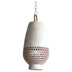 Medium White Ceramic Pendant Light, Aged Brass, Diamantes Atzompa Collection