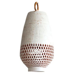 Large White Ceramic Pendant Light, Oiled Bronze, Diamantes Atzompa Collection