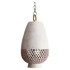 White Ceramic Pendant Light XL, Oiled Bronze, Diamantes Atzompa Collection