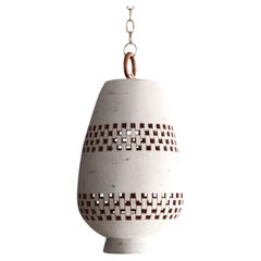 White Ceramic Pendant Light XL, Aged Brass, Ajedrez Atzompa Collection