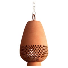 Terracotta Ceramic Pendant Light XL, Aged Brass, Diamantes Atzompa Collection
