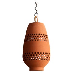 Large Terracotta Ceramic Pendant Light, Oiled Bronze, Ajedrez Atzompa Collection