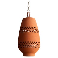 Large Terracotta Ceramic Pendant Light, Aged Brass, Ajedrez Atzompa Collection