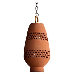 Medium Terracotta Ceramic Pendant Light, Oiled Bronze, Ajedrez Atzompa