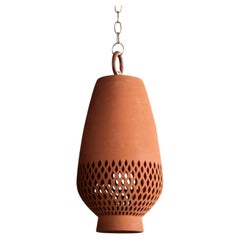 Medium Terracotta Ceramic Pendant Light, Aged Bronze, Diamantes Atzompa