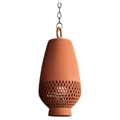Lámpara Colgante Cerámica Terracota Mediana, Bronce Aceitado, Diamantes Atzompa