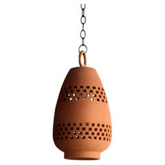 Small Terracotta Ceramic Pendant Light, Oiled Bronze, Ajedrez Atzompa Collection