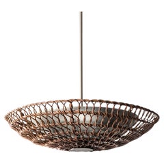 34" Handwoven Mocha Rattan Pendant Light, Brushed Nickel, Ventila Collection