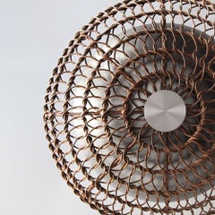 34" Handwoven Mocha Rattan Pendant Light, Brushed Nickel, Ventila Collection