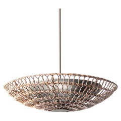 34" Handwoven Natural Rattan Pendant Light, Brushed Nickel, Ventila Collection