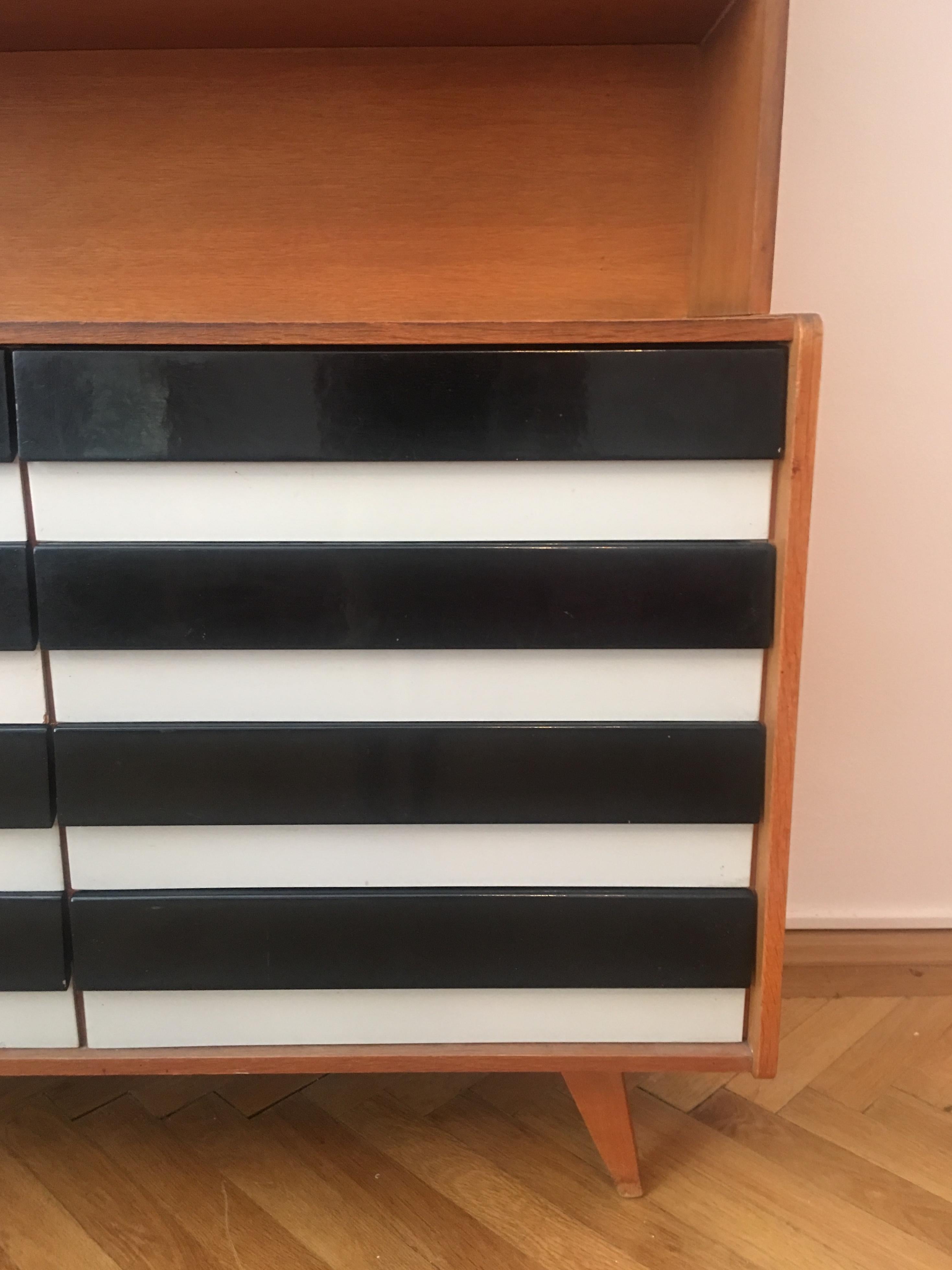 Mid-Century Modern Striped Sideboard with Bookcase U-453 by Jiri Jiroutek for Interier Praha, 1960s For Sale