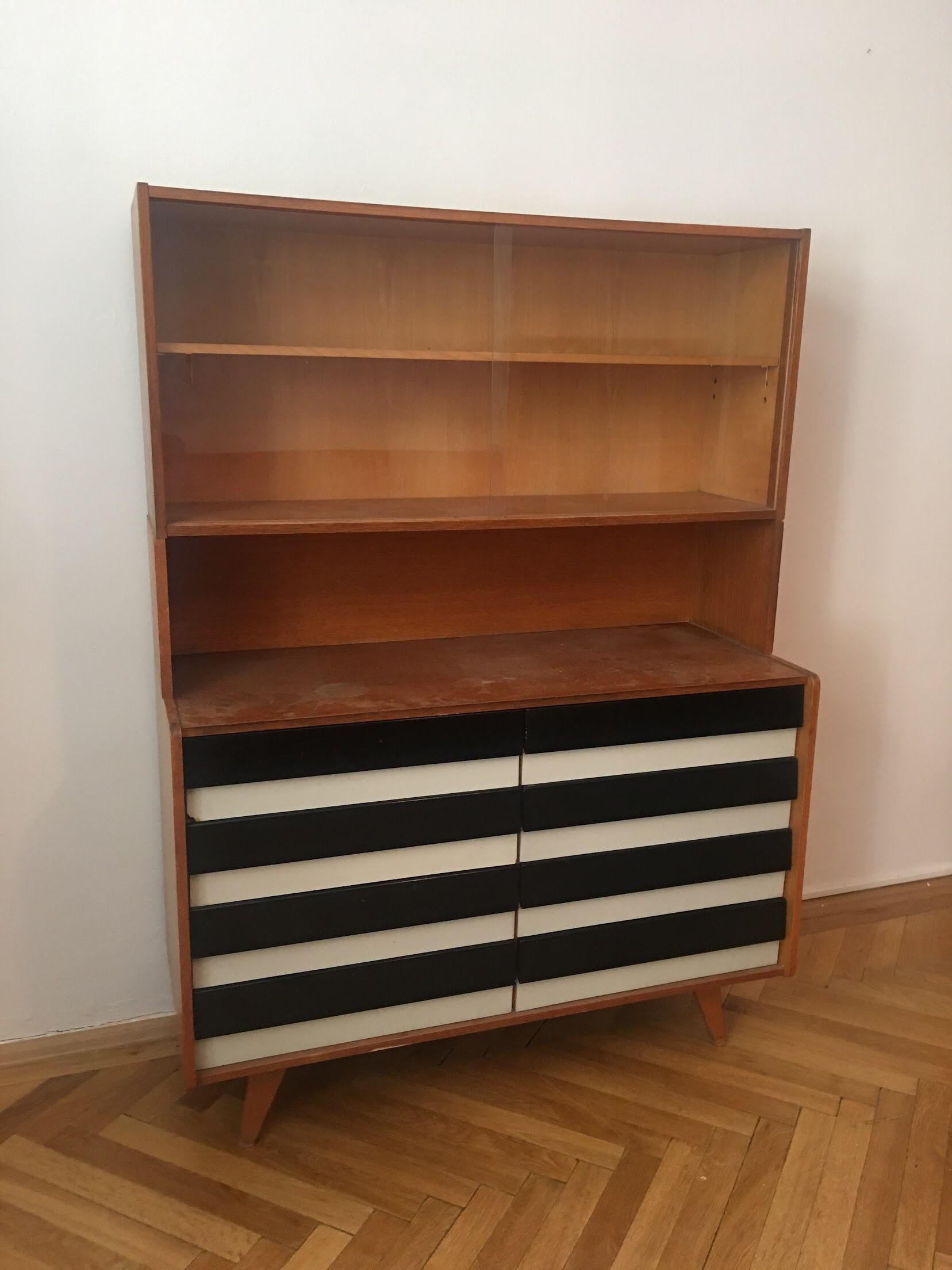 Czech Striped Sideboard with Bookcase U-453 by Jiri Jiroutek for Interier Praha, 1960s For Sale