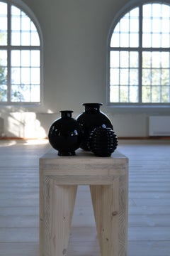 Art-Déco-Set aus 3 schwarzen Vasen von Harald Notini für Pukeberg, Schweden, 1930er Jahre