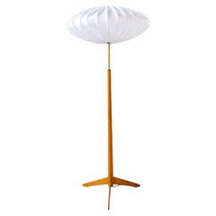Midcentury Floor Lamp by Bergboms, Birch Wood & Brass, Sweden, 1960s