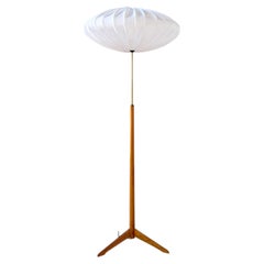 Midcentury Floor Lamp by Bergboms, Birch Wood & Brass, Sweden, 1960s