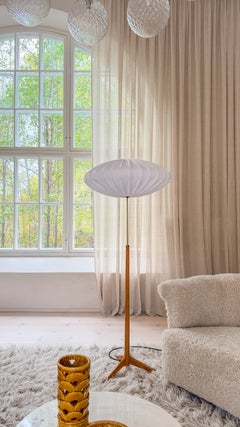 Midcentury Floor Lamp by Bergboms, Birch Wood & Brass, Sweden, 1960s