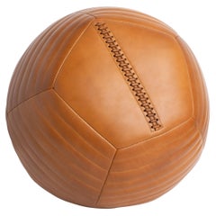 18"Ø Round Banded Ball Ottoman in Saddle Aniline Leather by Moses Nadel