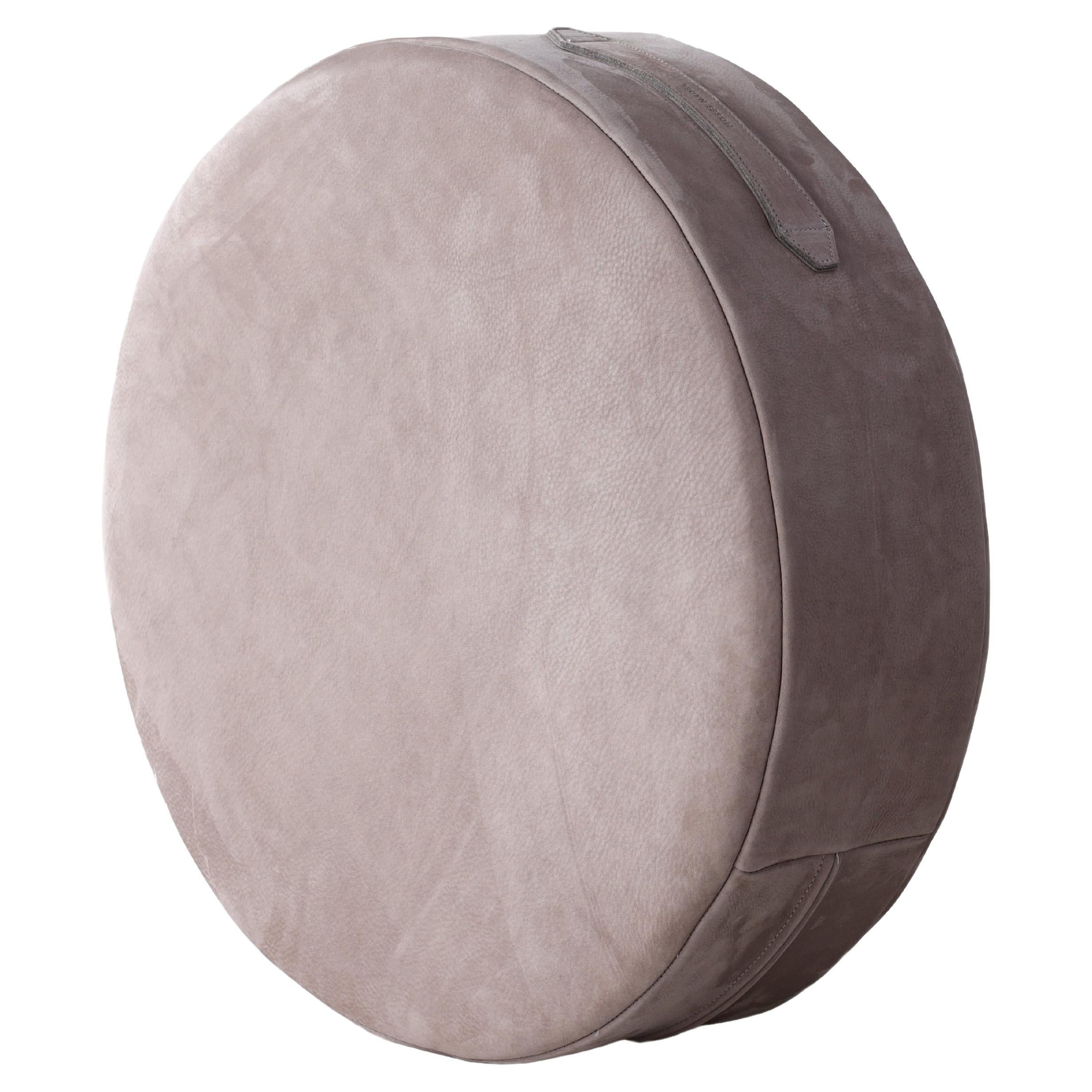 20"Ø x 5" Puck Floor Cushion in Storm Nubuck Leather by Moses Nadel For Sale