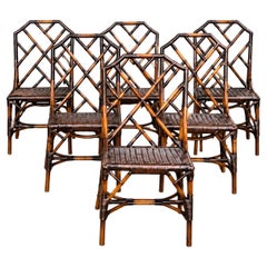 Set of 6 Chinese Chippendale Style Rattan Dining Chairs & Table By Angraves, 70s