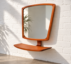 Mid-Century Danish Teak Wall Mirror With Shelf, Circa 1960s